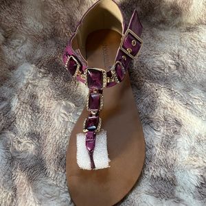 Shoedazzle T-Strap Purple Jeweled Sandals 7.5 New In Box
